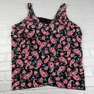Lands End‎ Top Swim Women 3XLarge 24W-26W Black Pink Paisley Tankini Underwire